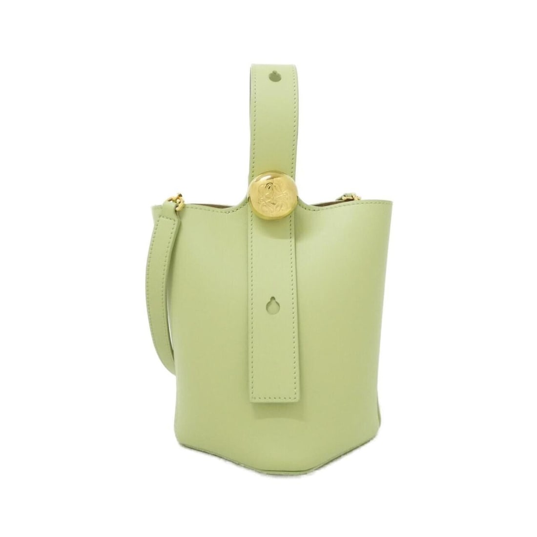 Loewe Pebble Bucket Mini AANBBBMX01 Handbag: --- Catalog ---Category: SizeSize (HxWxD): 20cm x 19cm x 15cm / 7.87'' x 7.48'' x 5.9''Category: DesignType: HandbagColor: GreenGender: WomenMaterial: Leather Hardware Color: GoldLeather/Fur Type: Cal