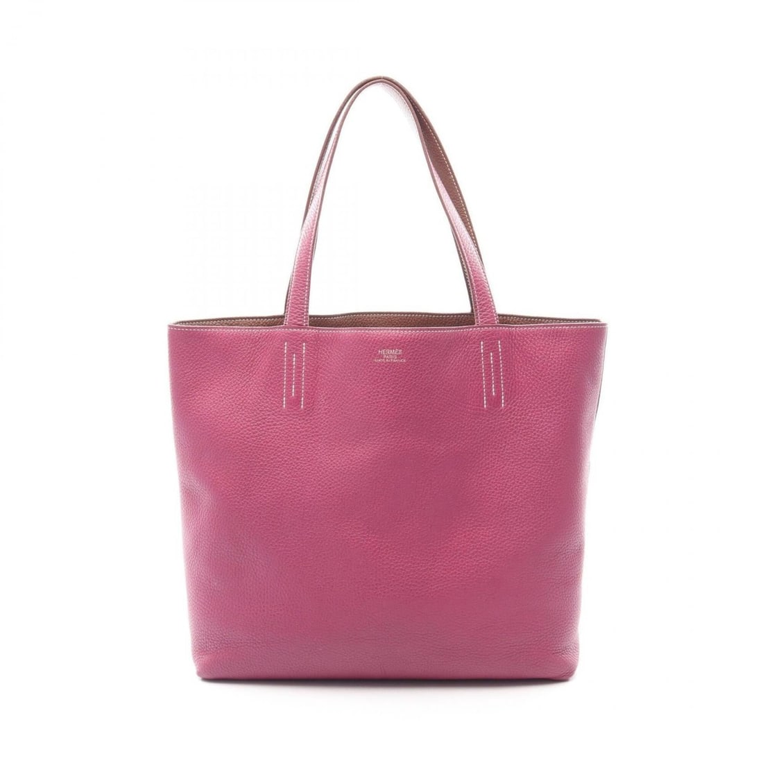 Hermes Double Sens 45 Tote Bag Handbag Leather Taurillon Clemence Women's Pink Brown Tosca (1 of 17)