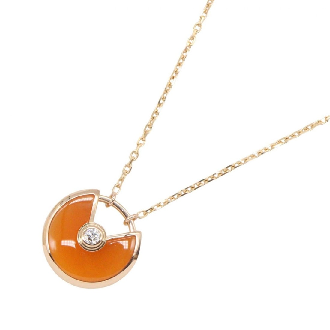Cartier Amulette Carnelian Necklace 1PD Jewelry 18KPG (Pink Gold) Diamond Women's Gold Tone Orange: --- Catalog ---Category: SizePendant Size: 12mm x 12mm / 0.47'' x 0.47''Neck Circumference: 39 cm - 42 cm / 15.35'' - 16.53''Category: DesignColor: Clear, Gold, OrangeGender: WomenMaterial: Pink gold 