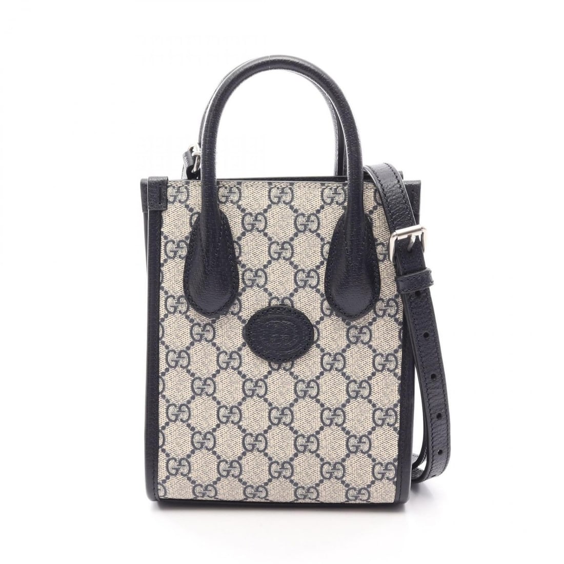 Gucci Interlocking G Mini Tote Bag, 2-Way Handbag, Coated Canvas Leather, Women's, Beige/Navy, (1 of 11)