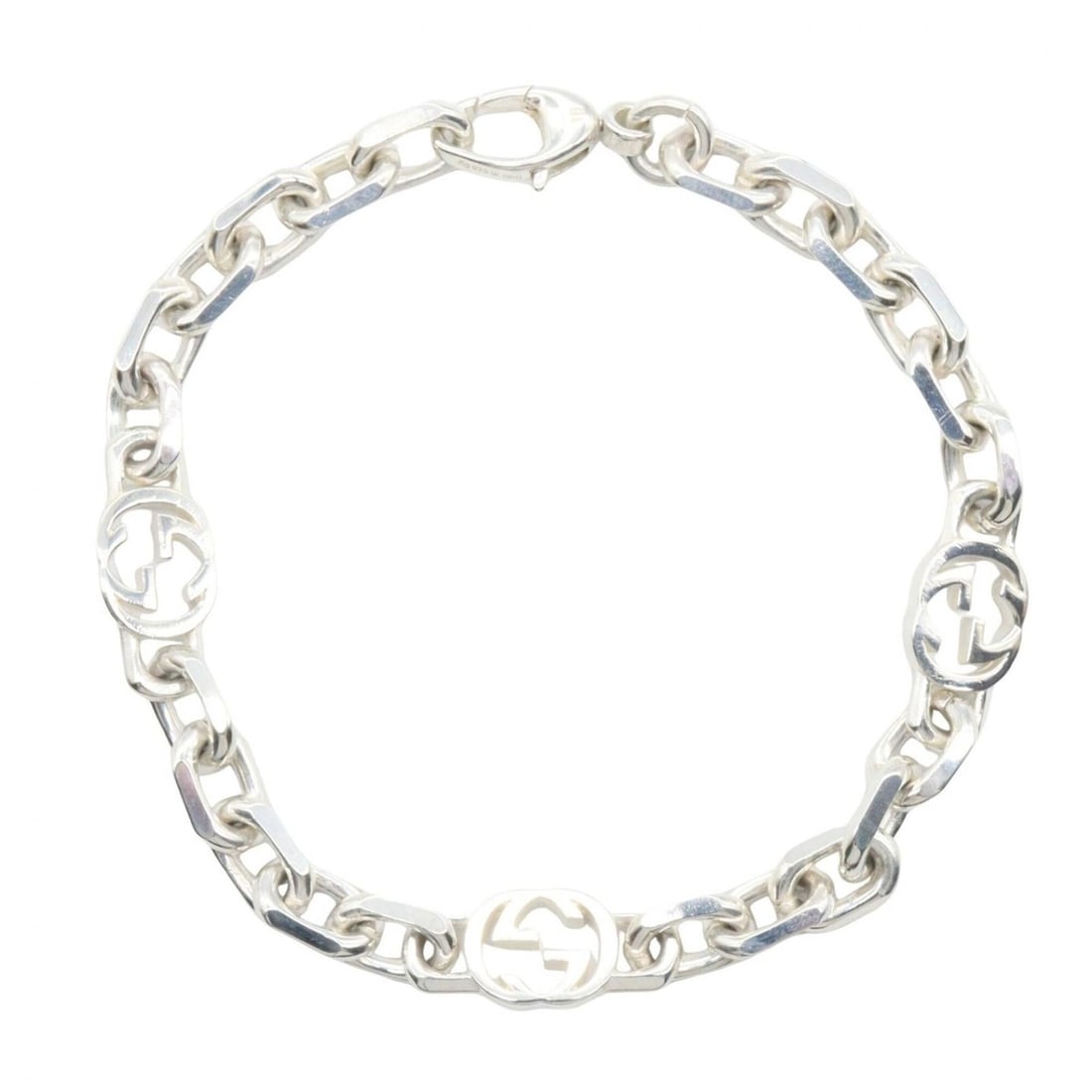 Gucci Interlocking Chain Bracelet, Sterling Silver 925, Tone, Bracelet Accessory for Men and Women: --- Catalog ---Category: SizeLength: 18cm / 7.08''Category: DesignType: Charm braceletColor: SilverGender: Men,WomenMaterial: Silver 925Category: GeneralBrand: Gucci--- Item List ---Section: Condition