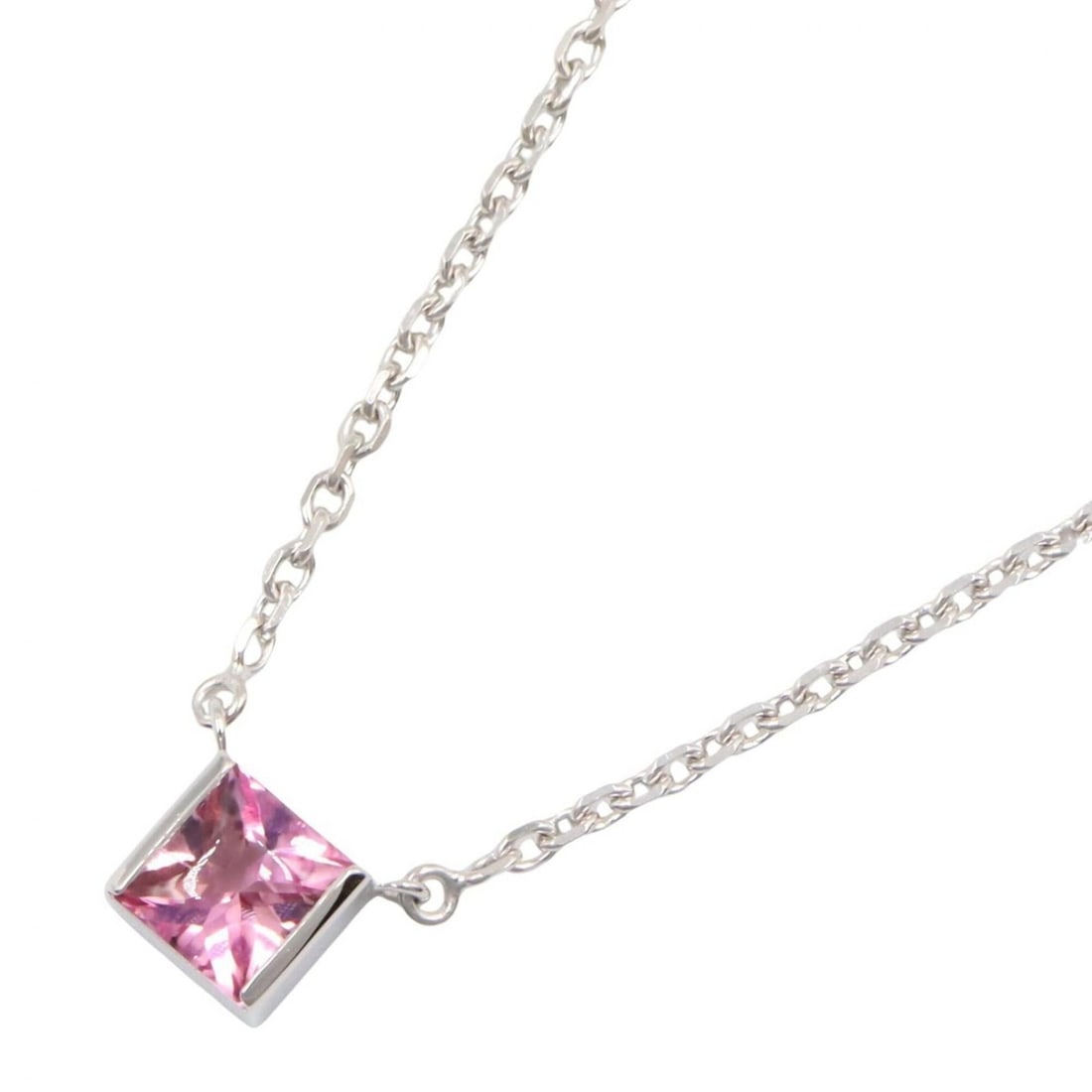 Cartier Tank Pink Tourmaline Necklace, 18K White Gold (18KWG), Tourmaline, Women's, Silver/Pink Tone: --- Catalog ---Category: SizePendant Size: 6mm x 6mm / 0.23'' x 0.23''Neck Circumference: 40.5 cm - 41 cm / 15.94'' - 16.14''Category: DesignColor: Pink, SilverGender: WomenMaterial: White gold (18K)N