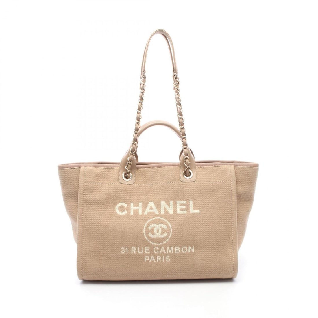 Chanel Deauville Tote Bag Handbag, Canvas and Leather, Women's, Beige, A66941 (1 of 13)