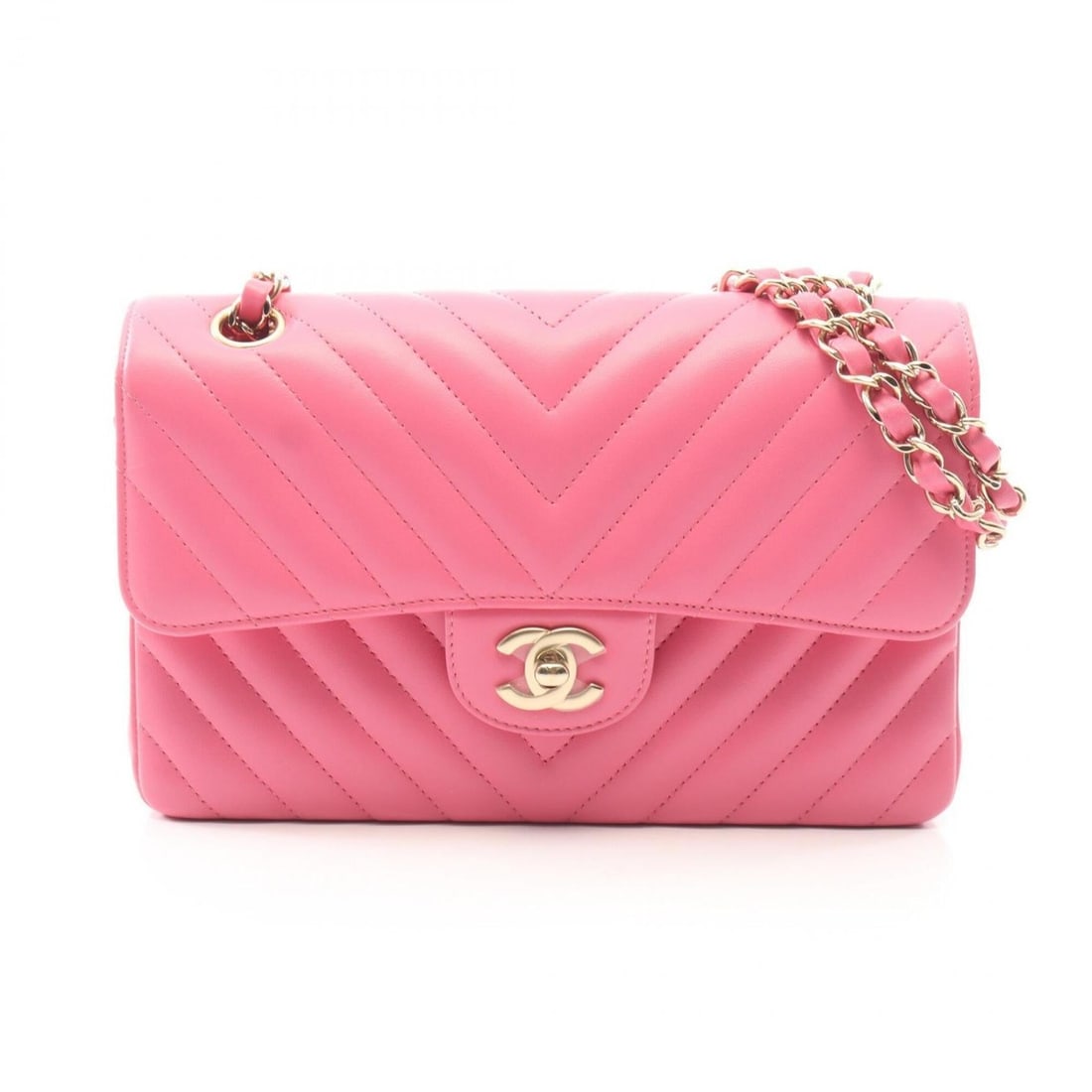 Chanel Chevron V-stitch Shoulder Bag/Handbag, Lambskin Leather, Women's, Pink (A01113): --- Catalog ---Category: SizeSize (HxWxD): 14cm x 23cm x 6cm / 5.51'' x 9.05'' x 2.36''Category: DesignType: Handbag, Shoulder bagColor: PinkGender: WomenMaterial: Leather Leather/Fur Type: LambskinCa