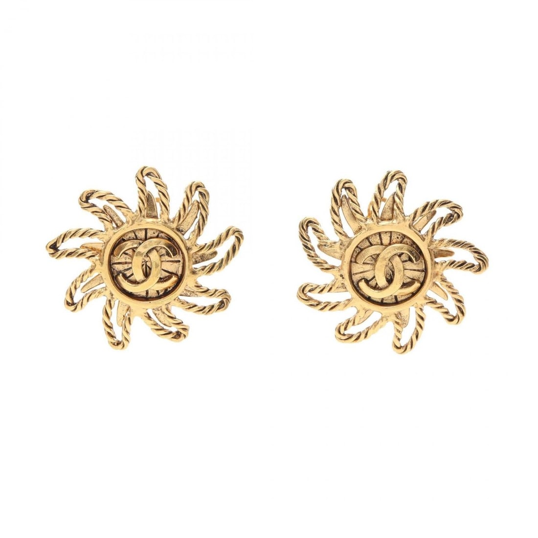 Chanel Coco Mark Sun Motif Earrings, Gold Plated (GP), Women's, Tone: --- Catalog ---Category: SizeSize (HxWxD): 40.00mm x 40.00mm / 1.57'' x 1.57''Category: DesignType: Clip earringsColor: GoldGender: WomenMaterial: Gold platingCategory: GeneralBrand: Chanel--- Item Li