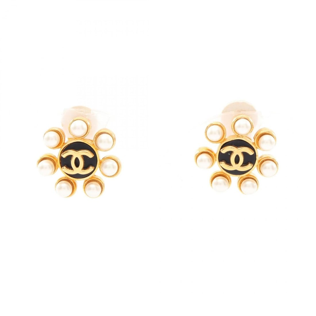 Chanel Coco Mark Flower Earrings, Gold Plated (GP), Faux Pearl, Women's, Gold, Black, White, 95A: --- Catalog ---Category: SizeSize (HxWxD): 20.00mm x 20.00mm / 0.79'' x 0.79''Category: DesignType: Clip earringsColor: Black, Gold, WhiteGender: WomenMaterial: Gold platingCategory: GeneralMPN: 95ABr
