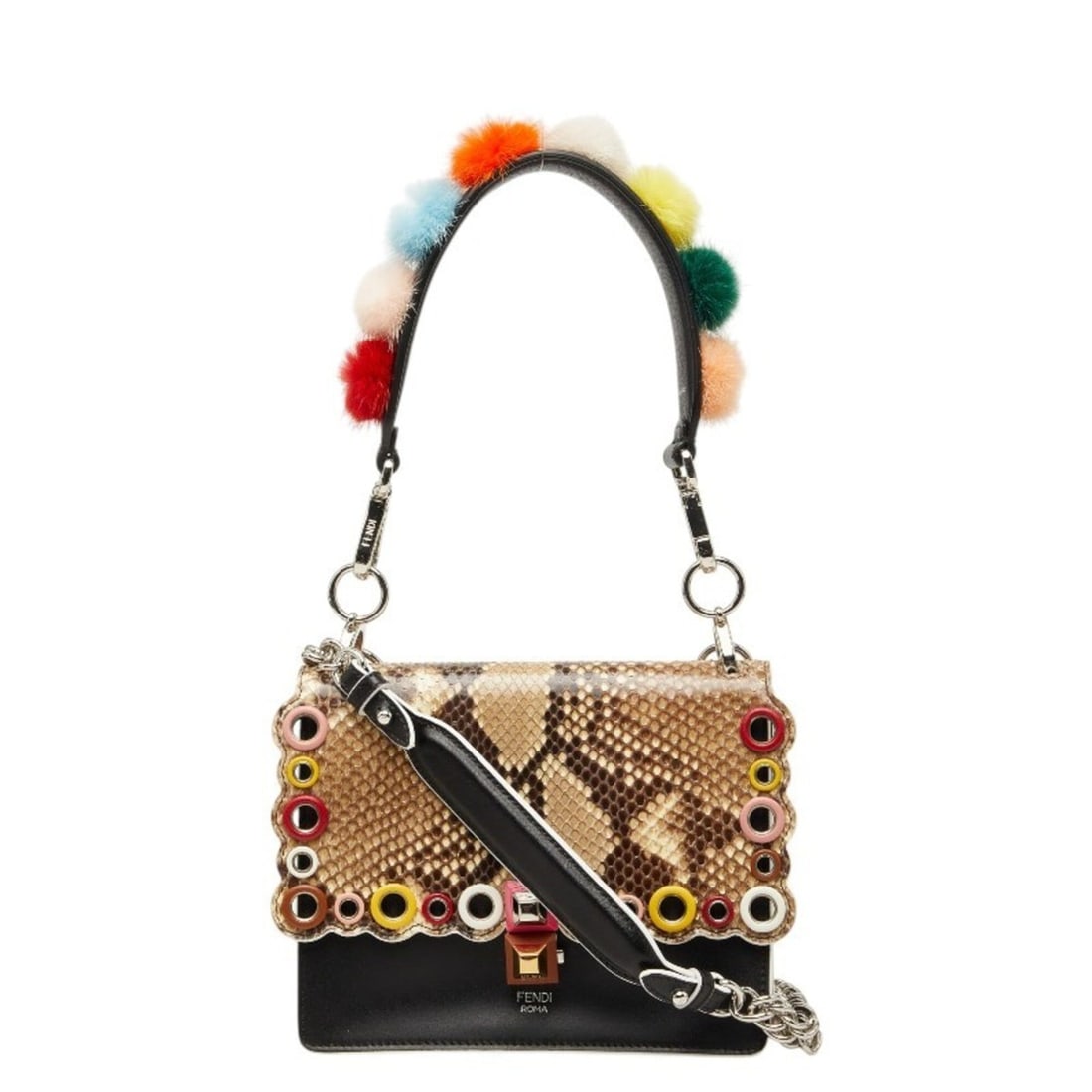 Fendi Kanai Mini Handbag Chain Shoulder Bag 2WAY 8M0381 Black Brown Leather Women's FENDI: --- Catalog ---Category: SizeSize (HxWxD): 15cm x 18.5cm x 9cm / 5.9'' x 7.28'' x 3.54''Category: DesignType: Handbag, Shoulder bagColor: Black, BrownGender: WomenMaterial: Leather Category: GeneralMP
