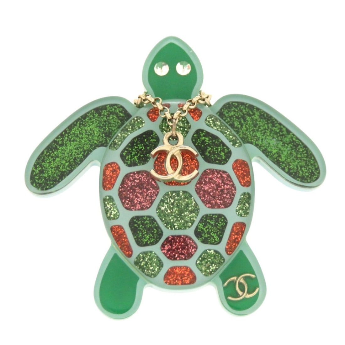 Chanel Turtle Motif D19S Plastic Green Brooch Accessory 0433 CHANEL: --- Catalog ---Category: SizeSize (HxWxD): 52cm x 52cm / 20.47'' x 20.47''Category: DesignType: BroochColor: GreenGender: WomenMaterial: PlasticCategory: GeneralBrand: ChanelCountry of Origin: Italy--