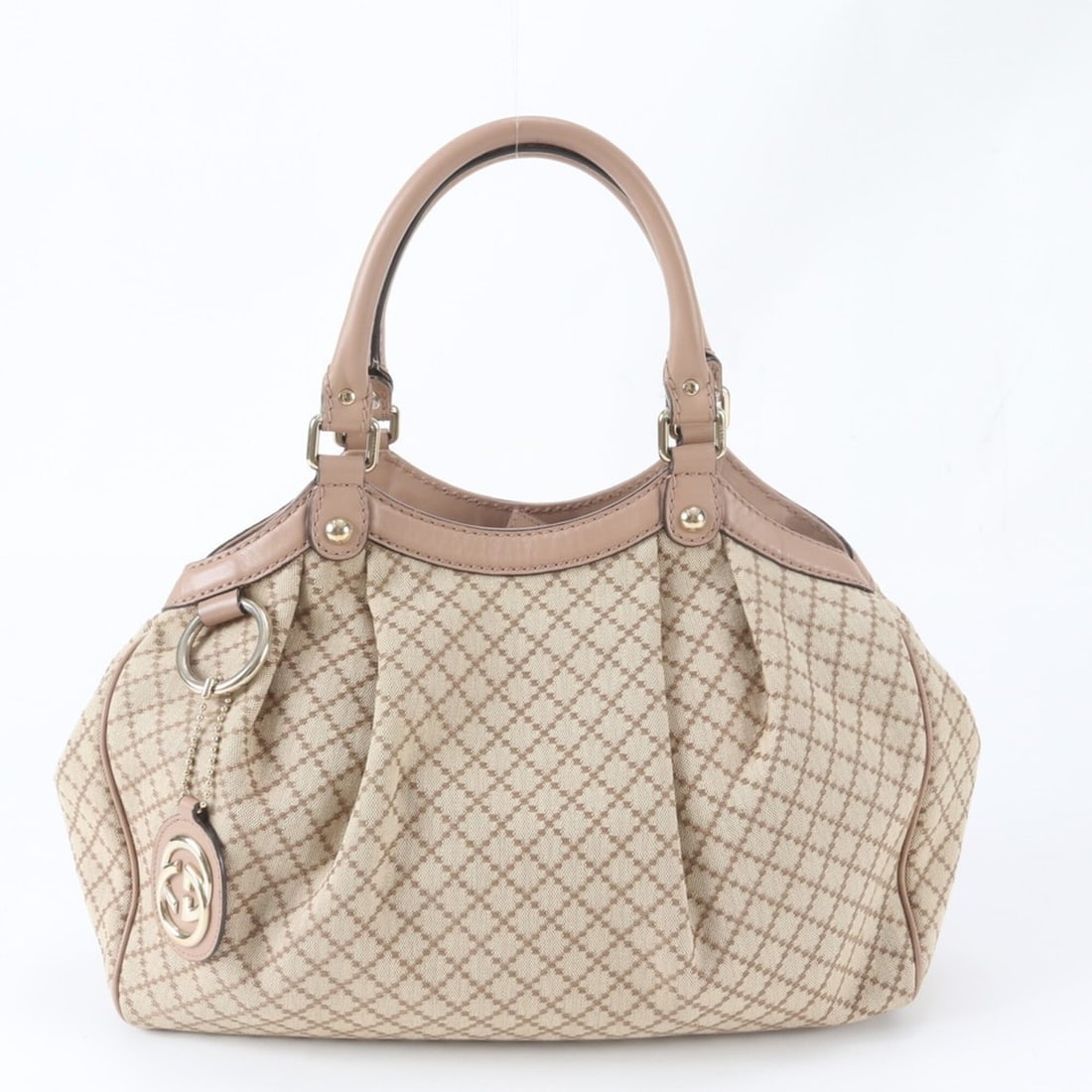 Gucci Diamante Sukey GG Charm Leather Tote Bag, Handbag, Shoulder Women's (211944): --- Catalog ---Category: SizeSize (HxWxD): 26cm x 35cm x 10cm / 10.23'' x 13.77'' x 3.93''Handle Length: 36cm / 14.17''Category: DesignType: Handbag, Tote bagColor: Beige, PinkGender: WomenMaterial: L