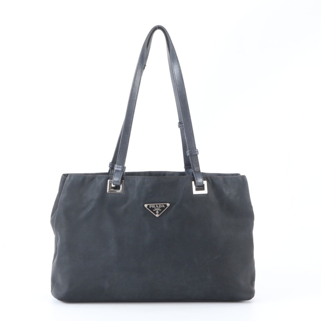 Prada Tessuto Nylon Triangle Logo Leather Tote Bag Handbag Shoulder Black Women's (1 of 11)