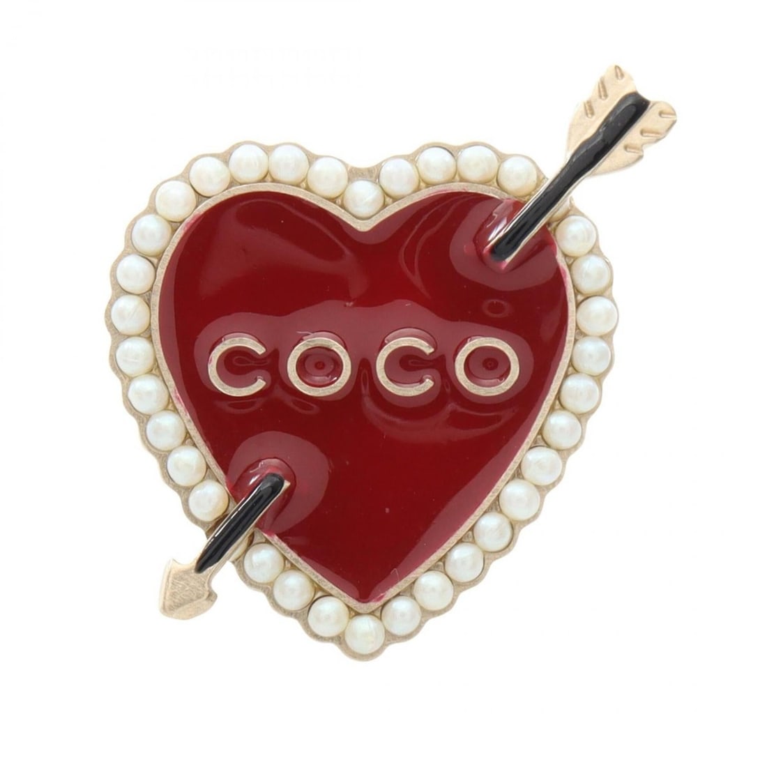 Chanel COCO Heart Pin Brooch Accessory, Gold Plated (GP), Faux Pearl, Women's, Red, Gold, White: --- Catalog ---Category: SizeSize (HxWxD): 2.5cm x 2cm / 0.98'' x 0.78''Category: DesignType: BroochColor: Gold, Red color, WhiteGender: WomenMaterial: Artificial pearl, Gold platingCategory: