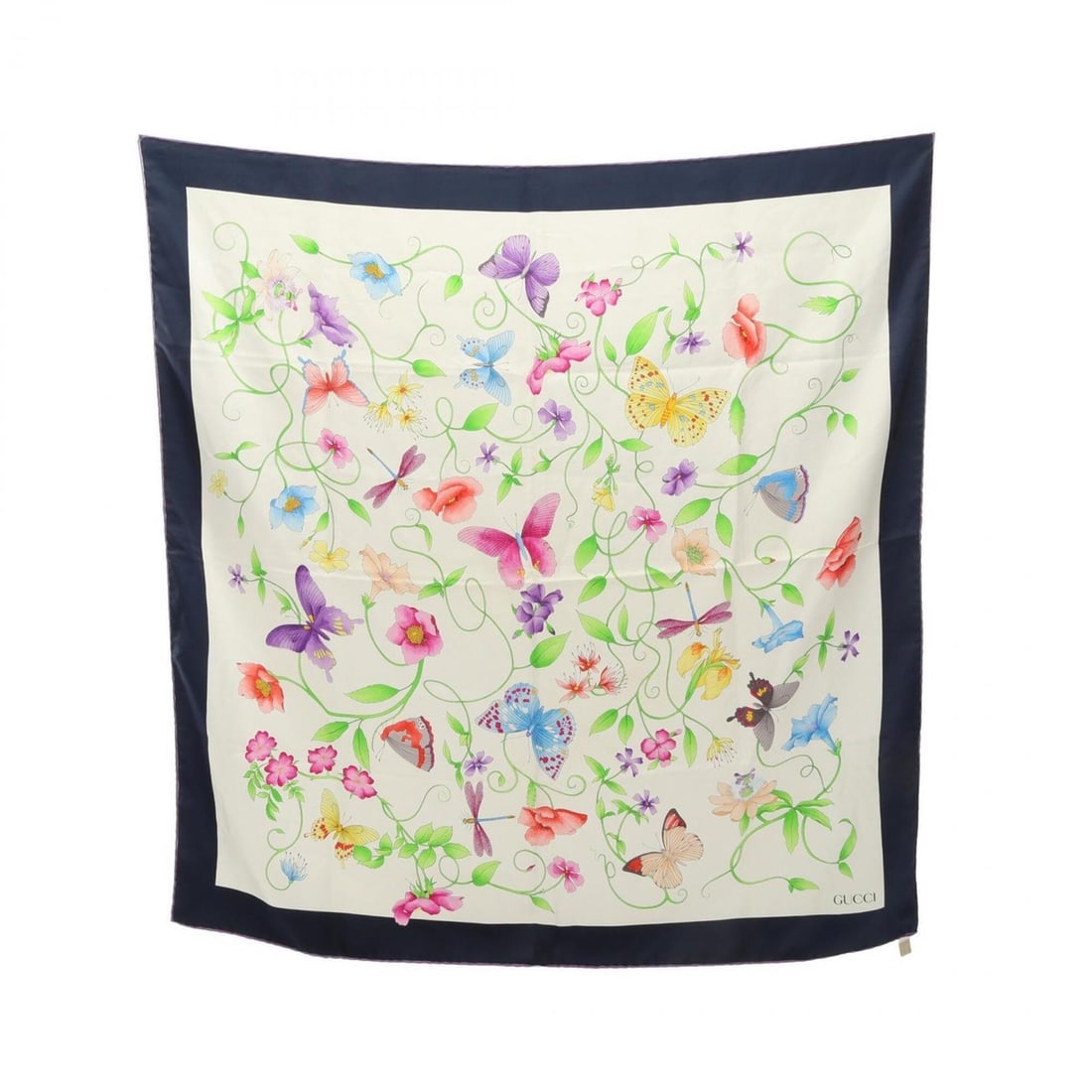 Gucci floral scarf/muffler, silk, women's clothing, navy, ivory, multicolor. (1 of 10)