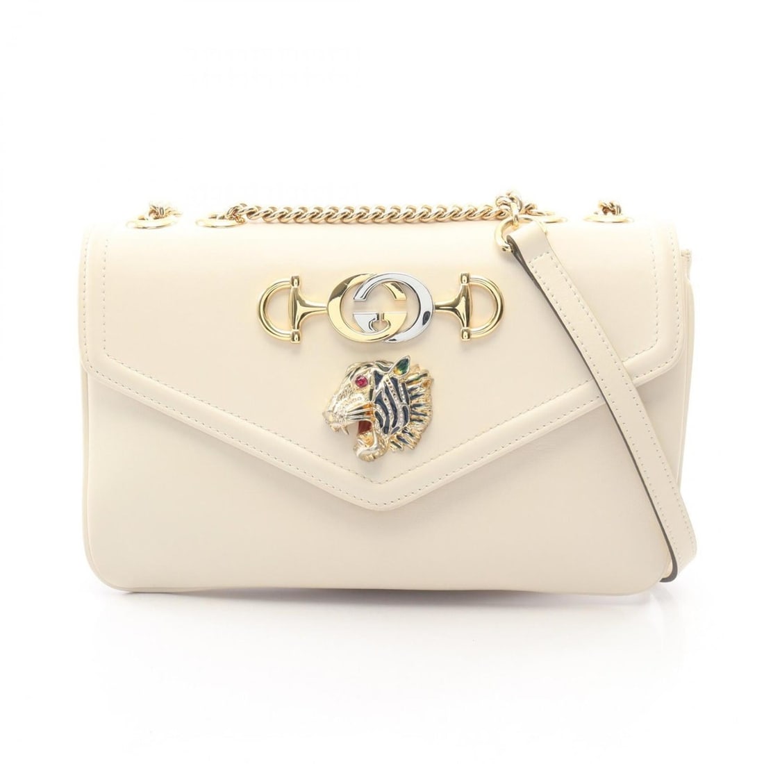 Gucci Raja Tiger Head Shoulder Bag Handbag Leather Women's White 537241 (1 of 10)