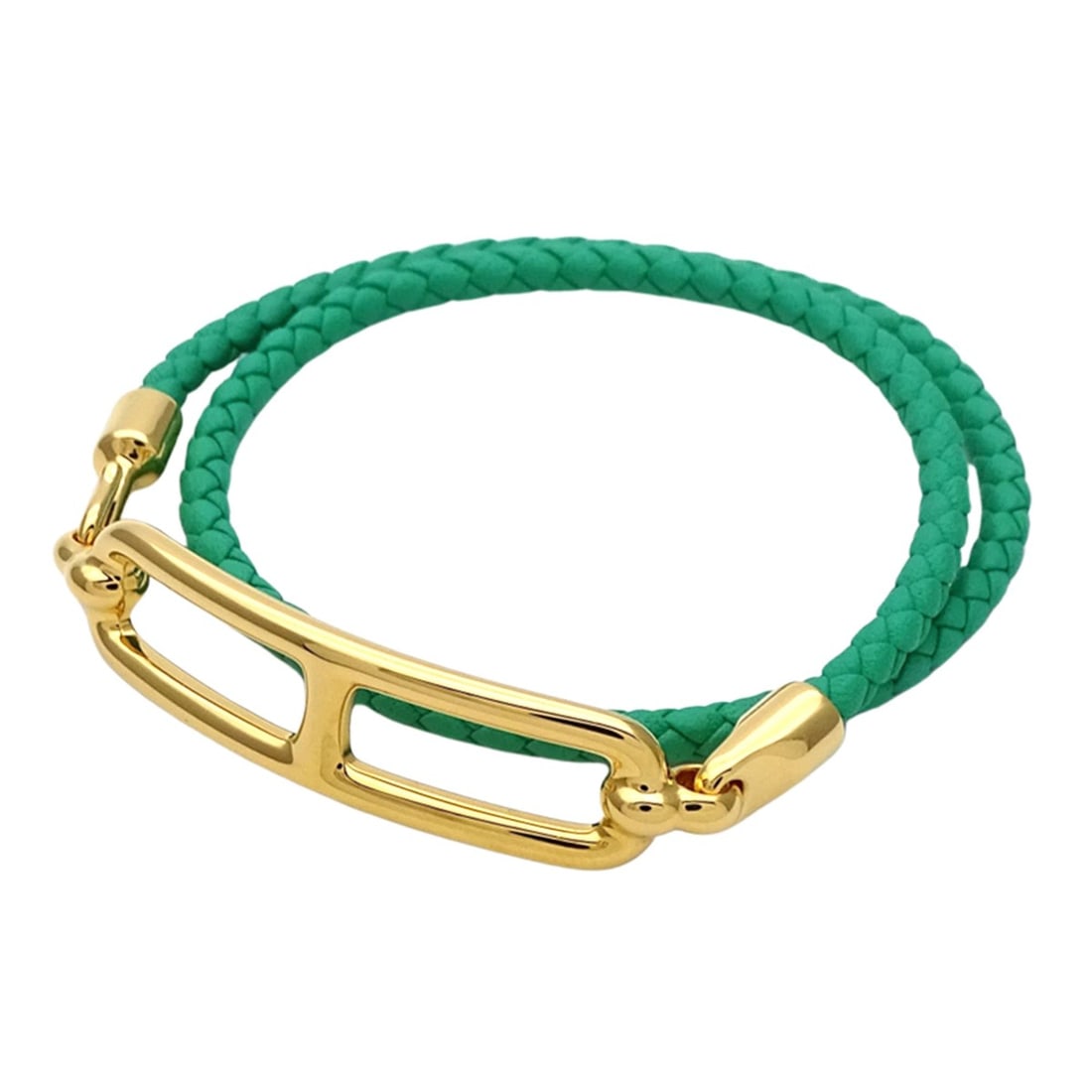 Hermes HERMES Bracelet, Louli Double Tour, Women's, Brand Leather, GP, Bamboo, Green, Gold (1 of 10)