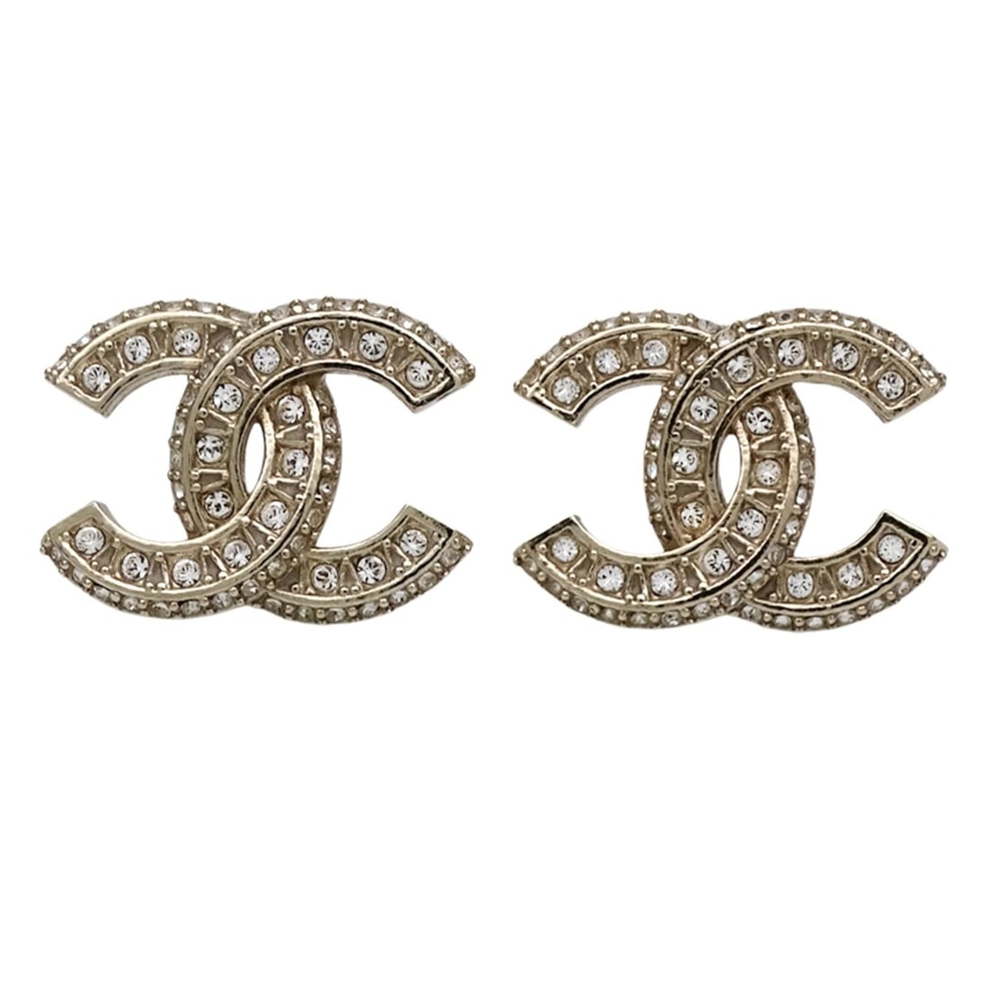 Chanel earrings, Coco Mark design, women's, brand name, metal rhinestone, champagne gold.: --- Catalog ---Category: SizeSize (HxWxD): 15.30mm x 20.50mm / 0.60'' x 0.81''Category: DesignType: Stud earringsColor: Champagne goldGender: WomenMaterial: Metal, RhinestoneCategory: GeneralBrand: