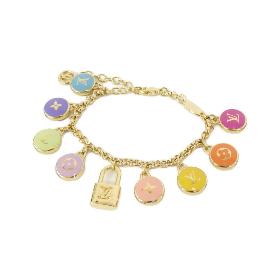 Louis Vuitton Bracelet LV Confetti M1864A: --- Catalog ---Category: SizeLength: 16cm - 20.5cm / 6.29'' - 8.07''Category: DesignType: Charm braceletColor: Gold, Multi-colorGender: WomenCategory: GeneralMPN: M1864ABrand: Louis Vuitton--- Item