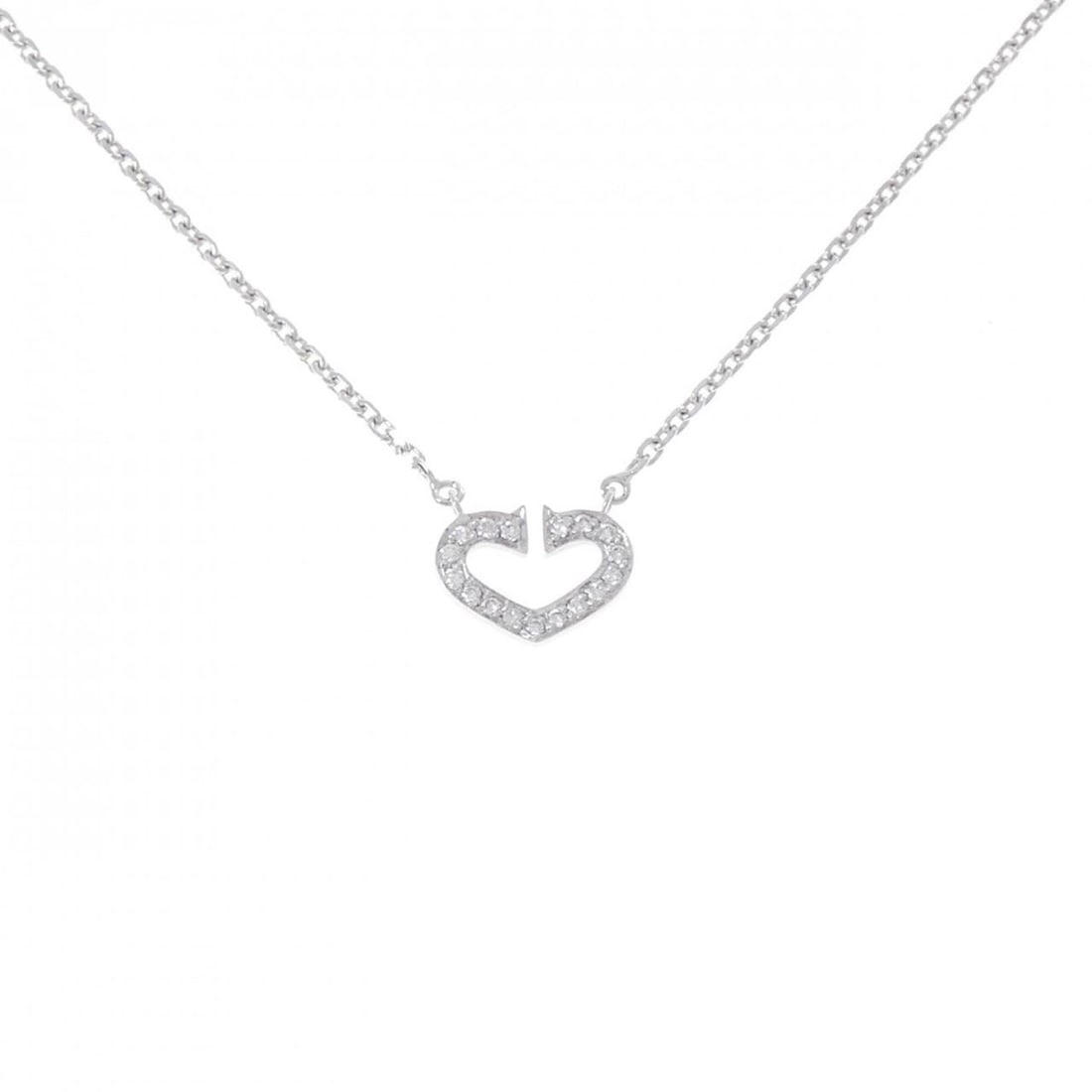 Cartier C Heart Necklace: --- Catalog ---Category: SizePendant Size: 8.8mm x 12.3mm / 0.34'' x 0.48''Neck Circumference: 39 cm / 15.35''Category: DesignColor: White goldStone: DiamondGender: WomenMaterial: White gold