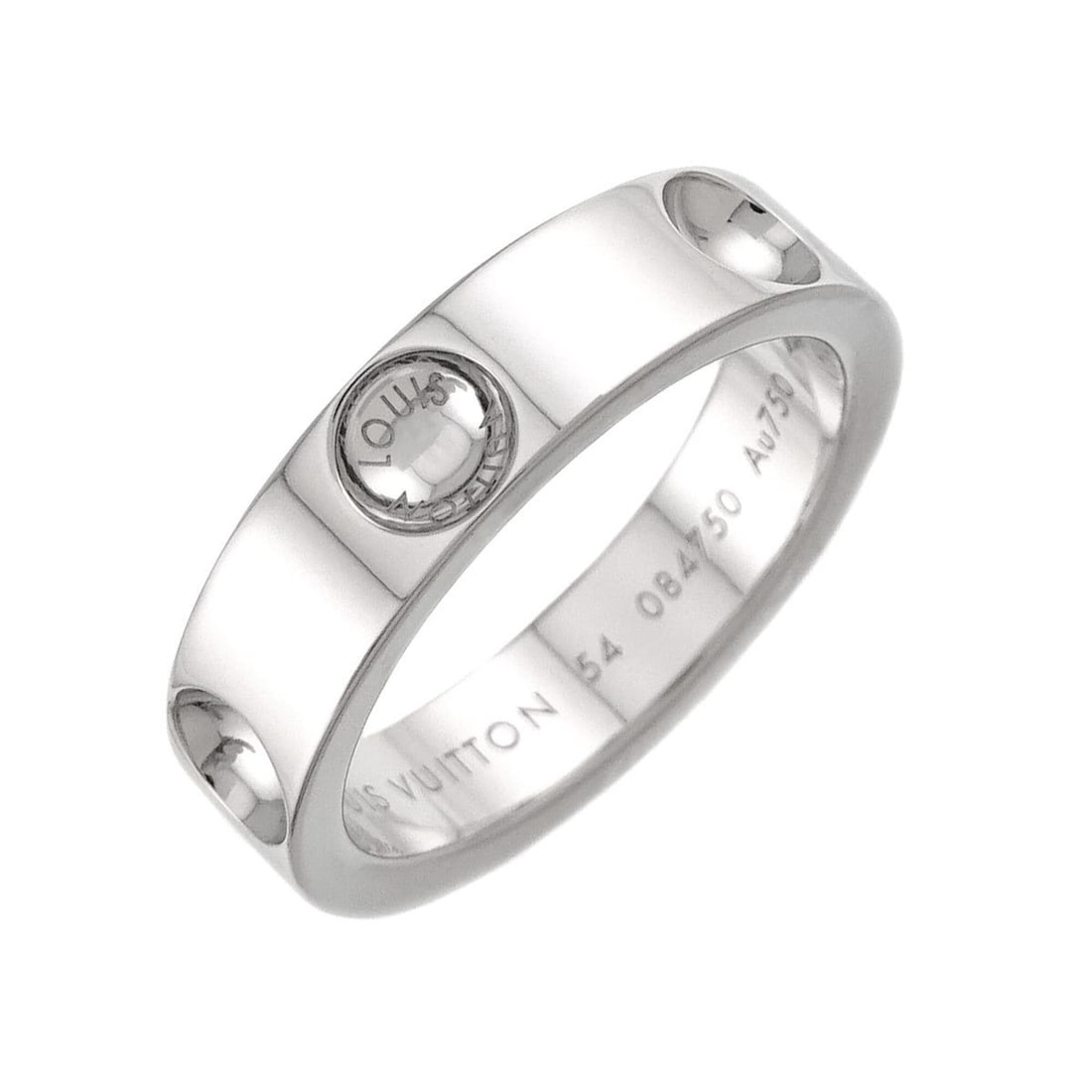 Louis Vuitton Petit Bague Empreinte Ring #54, 18K WG (White Gold 750): --- Catalog ---Category: SizeUS Size: 7Brand Size: 54Category: DesignType: Band ringGender: WomenMaterial: White gold (18K)Category: GeneralBrand: Louis Vuitton--- Item List ---Section: ConditionRanki