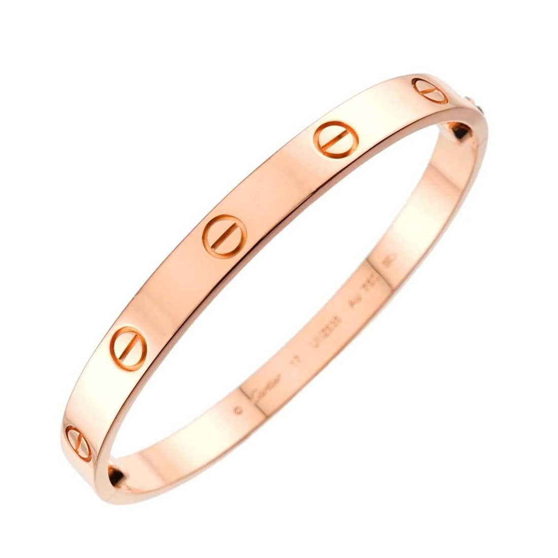 Cartier Love Bracelet #17 18K PG Pink Gold 750 Bangle: --- Catalog ---Category: SizeLength: 16cm / 6.29''Category: DesignType: Charm braceletColor: Pink goldGender: WomenMaterial: Pink gold (18K)Category: GeneralBrand: Cartier--- Item List ---Section: Con