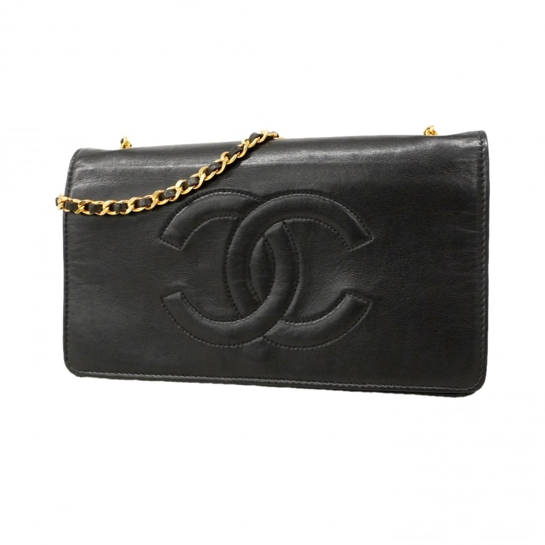 Chanel Wallet/Shoulder Wallet Chain Shoulder Leather Black Women's: --- Catalog ---Category: SizeSize (HxWxD): 12.5cm x 21cm x 1.5cm / 4.92'' x 8.26'' x 0.59''Category: DesignType: Chain/Shoulder walletColor: BlackGender: WomenMaterial: Leather Category: GeneralBrand: