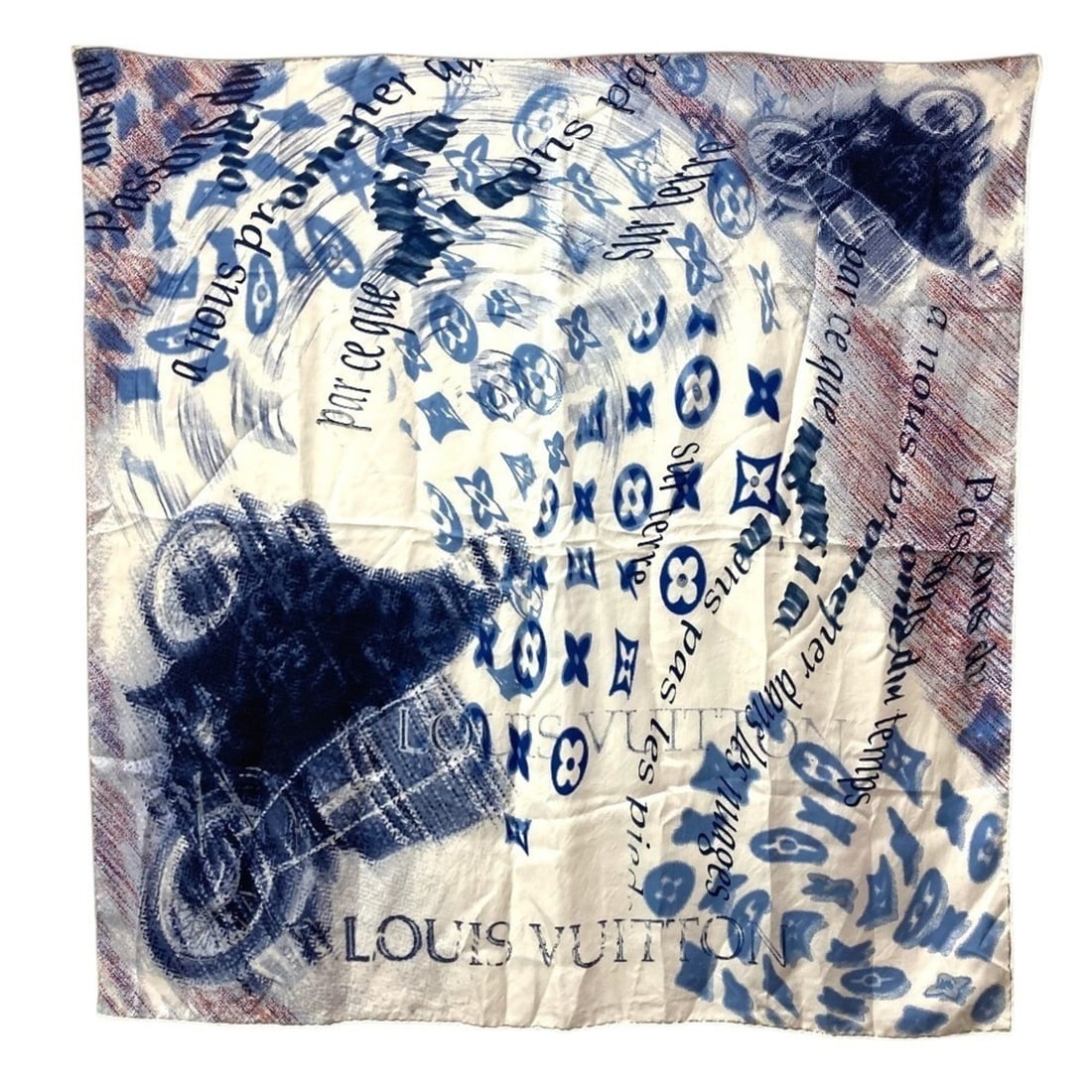 LOUIS VUITTON Louis Vuitton Logo Scarf Muffler Silk Men's Women's Blue (1 of 11)