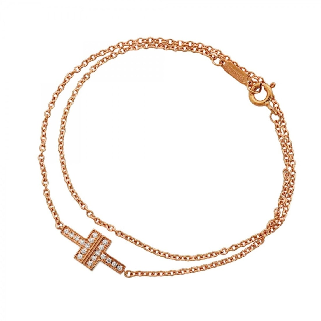Tiffany & Co. TTWO Double Chain Bracelet, 18K Pink Gold, Diamond, Women's: --- Catalog ---Category: SizeLength: 15cm / 5.9''Total Length: 31cm / 12.2''Category: DesignType: Charm braceletStone: DiamondGender: WomenMaterial: Pink gold (18K)Category: GeneralBrand: Tiffany--- I