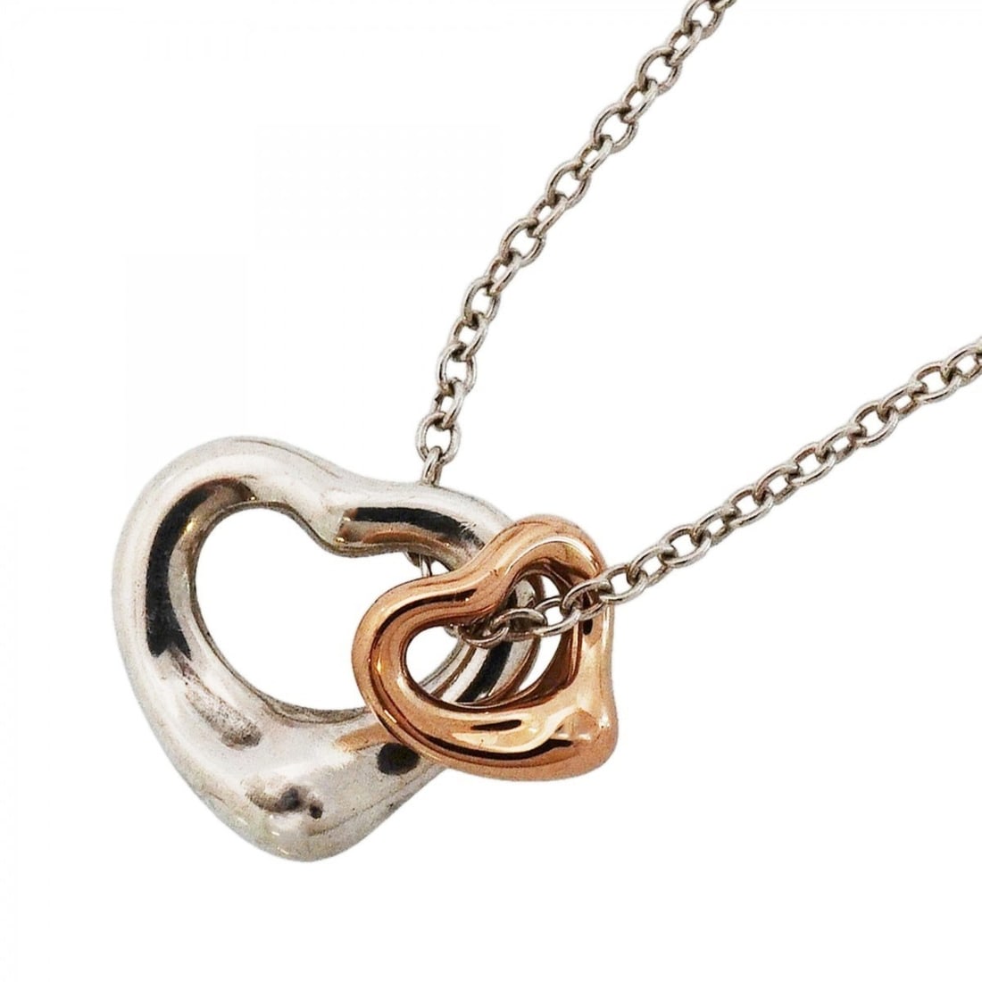 Tiffany & Co. Double Heart Necklace, 18K Pink Gold, Sterling Silver 925, Women's: --- Catalog ---Category: SizePendant Size: 10.1mm x 11.1mm / 0.39'' x 0.43''Neck Circumference: 40.5 cm / 15.94''Category: DesignGender: WomenMaterial: Pink gold (18K), Silver 925Necklace Type: Neckla
