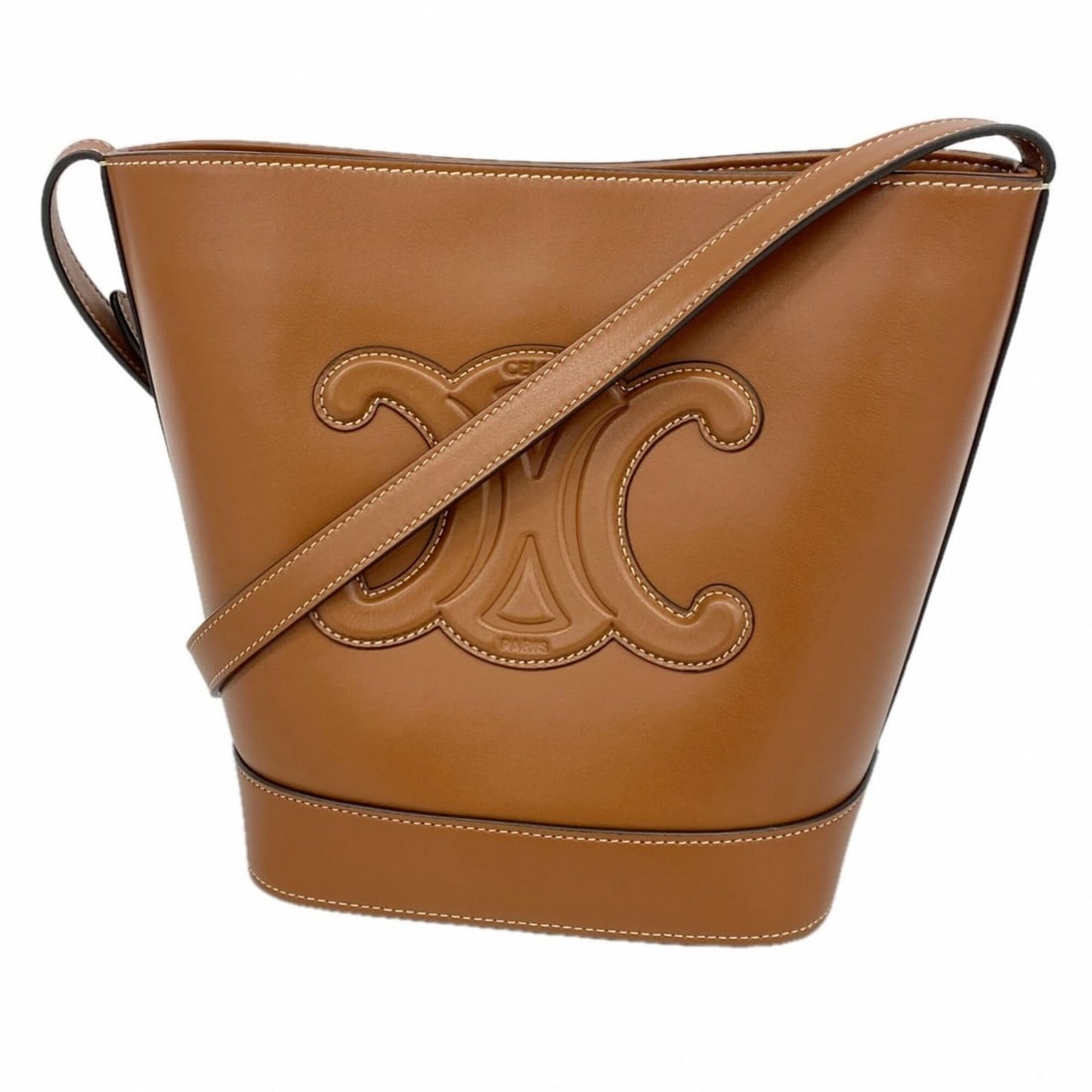 Celine Triomphe Cuire Small Bucket Shoulder Bag, Leather, Brown, Women's: --- Catalog ---Category: SizeSize (HxWxD): 22cm x 18cm x 13cm / 8.66'' x 7.08'' x 5.11''Category: DesignType: Shoulder bagColor: BrownGender: WomenMaterial: Leather Hardware Color: GoldCategory: Gener