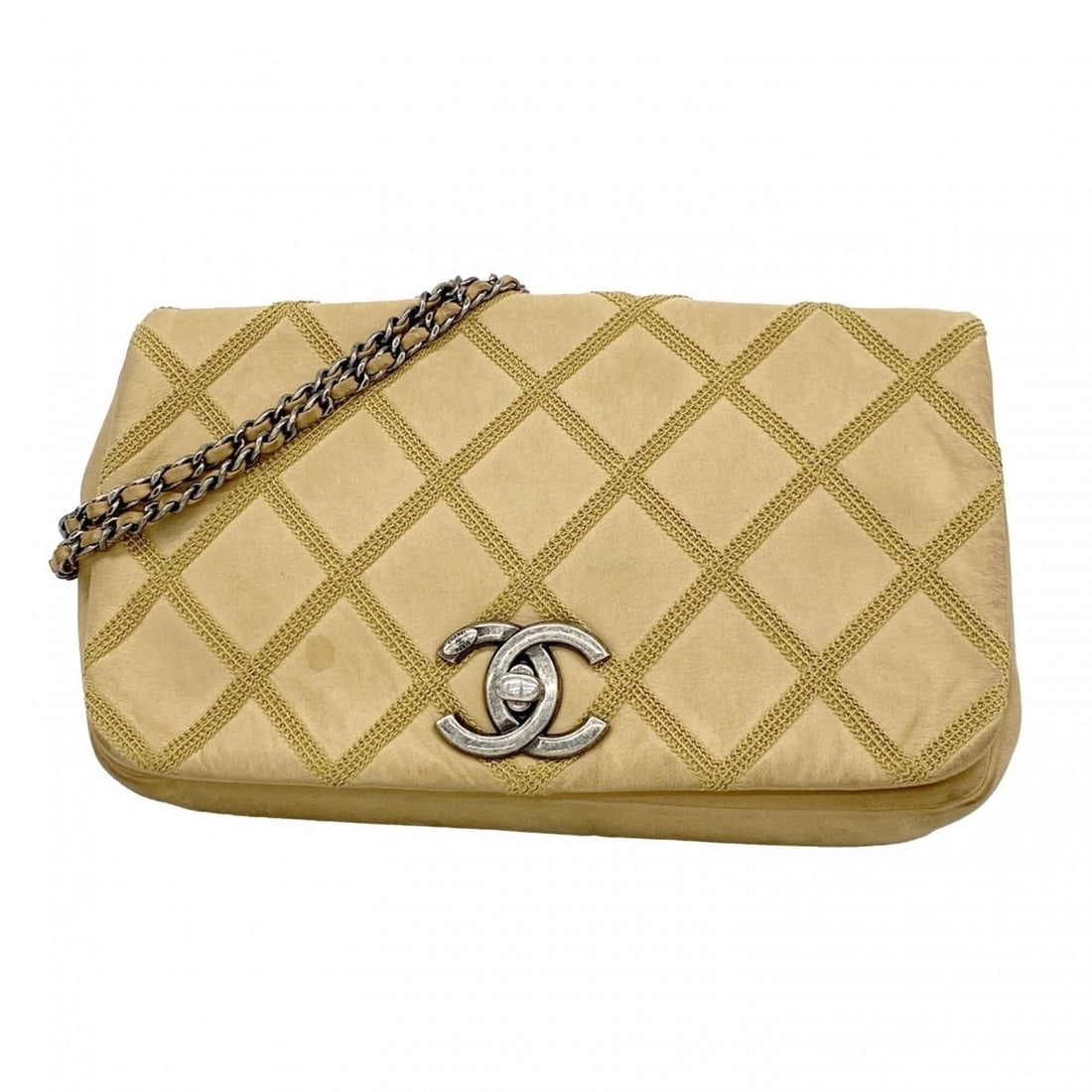 Chanel Shoulder Bag, Double Chain, Calfskin, Beige, Women's, OP002323: --- Catalog ---Category: SizeSize (HxWxD): 14.5cm x 24.5cm x 5.5cm / 5.7'' x 9.64'' x 2.16''Category: DesignType: Shoulder bagColor: BeigeGender: WomenMaterial: Leather Hardware Color: SilverLeather/F