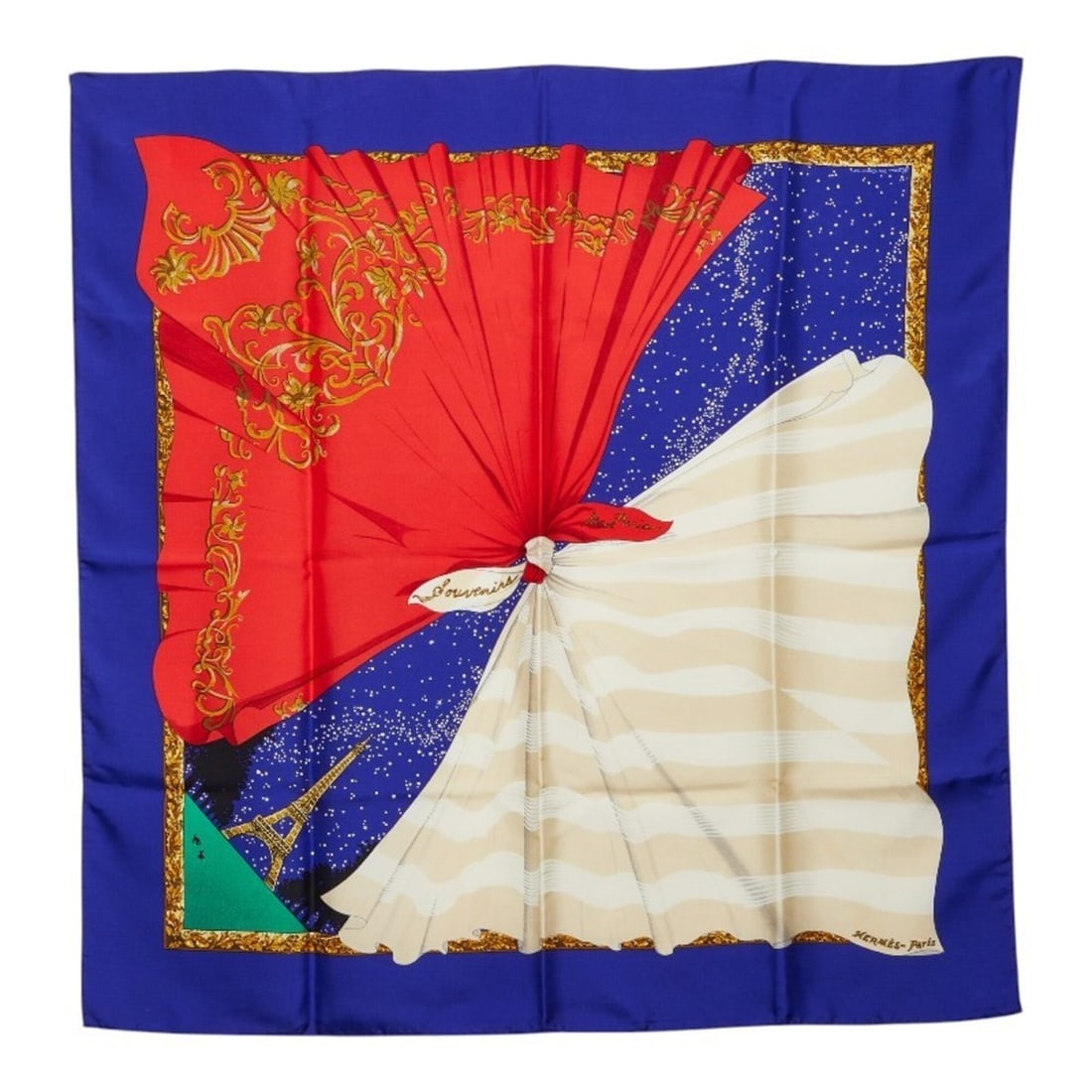 Hermes Carre 90 Souvenirs de Paris (Memories of Paris) Scarf/Muffler, Red, Beige, Blue, Silk, (1 of 4)