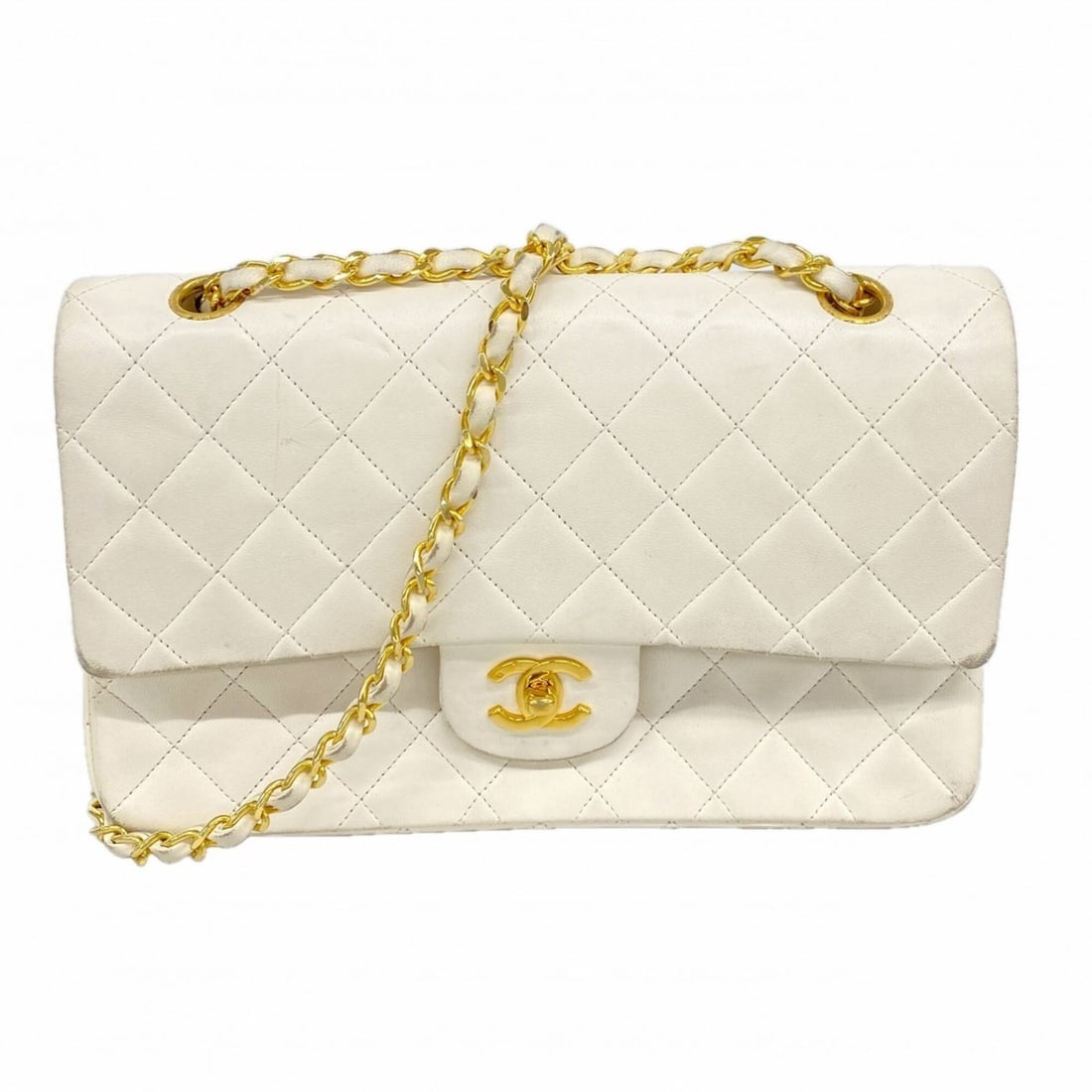 Chanel Matelassé Shoulder Bag, Double Flap, Chain, Lambskin, White, Women's (1 of 13)