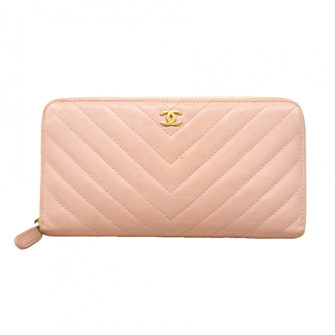 Chanel long wallet, V-stitch, lambskin, pink champagne, women's.: --- Catalog ---Category: SizeSize (HxWxD): 10.5cm x 19.5cm x 2cm / 4.13'' x 7.67'' x 0.78''Category: DesignType: Long wallet (bi-fold)Color: PinkGender: WomenMaterial: Leather Leather/Fur Type: Lambsk