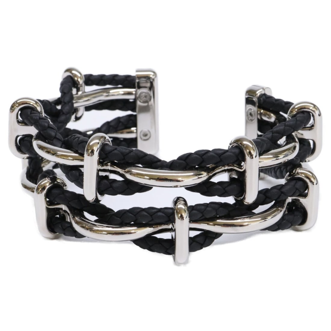 HERMES 100130FP Double Egee bracelet, Ege Bracelet Bangle T4 Black x Silver, Women's: --- Catalog ---Category: SizeLength: 16.5cm - 17.5cm / 6.49'' - 6.88''Category: DesignType: Charm braceletColor: Black, SilverGender: WomenMaterial: MetalCategory: GeneralBrand: Hermes--- Item List --