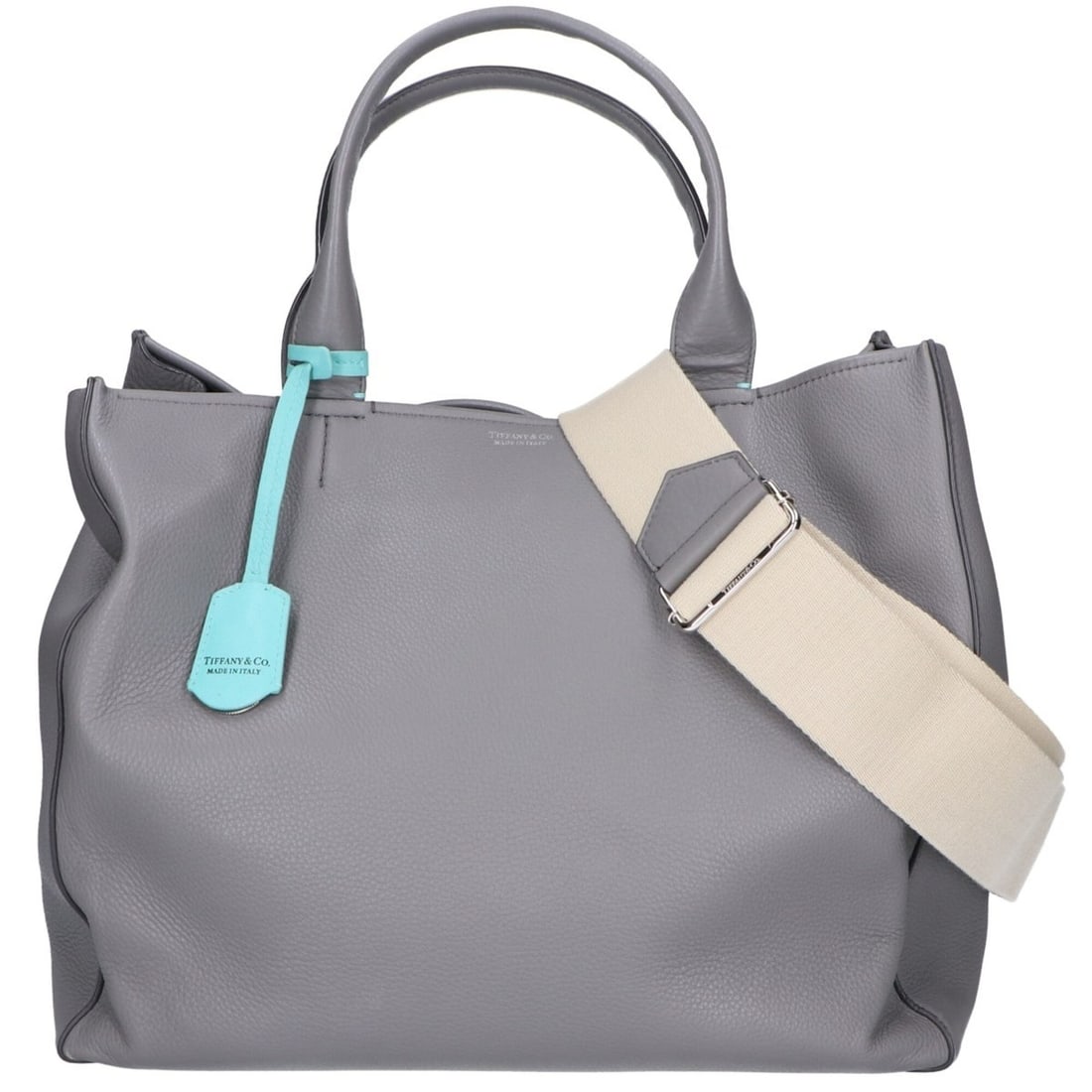 TIFFANY&Co. Tiffany Leather 2-Way Handbag/Shoulder Bag/Tote Bag, Gray, Women's (1 of 10)