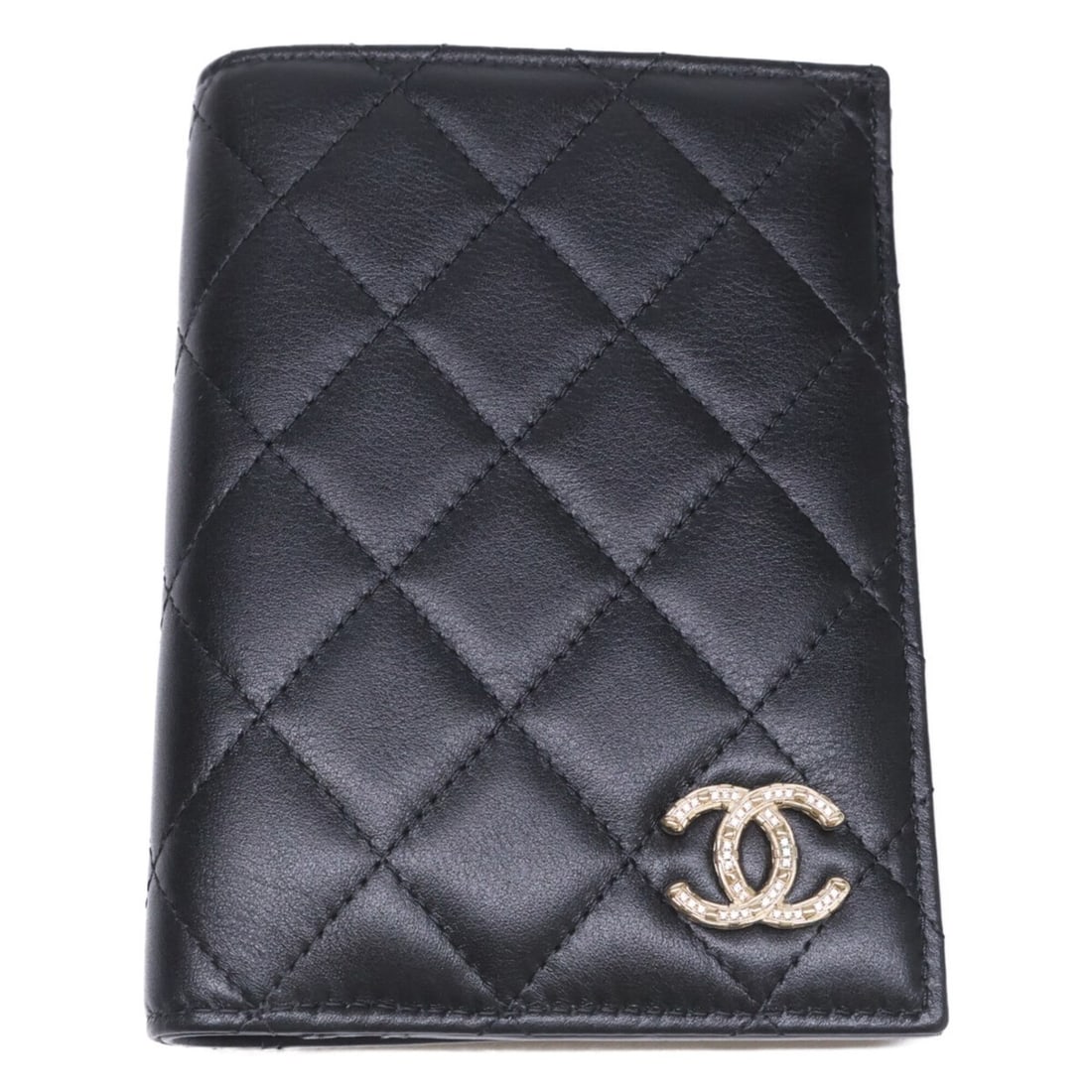CHANEL 25S Coco Mark Lambskin Passport Case Bi-fold Wallet (with coin purse) Black Gold Hardware (1 of 10)
