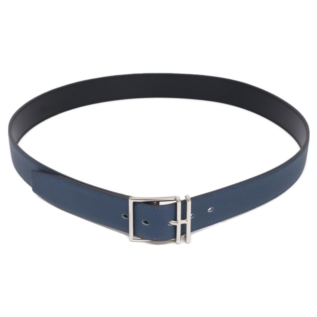 HERMES Nathan Calf Togo Reversible Belt 95 Black Navy Men's: --- Catalog ---Category: SizeLength: 91cm - 99cm / 35.82'' - 38.97''Category: DesignType: Standard beltColor: Black, NavyGender: MenMaterial (Strap): Leather Category: GeneralBrand: Hermes--- Item Lis