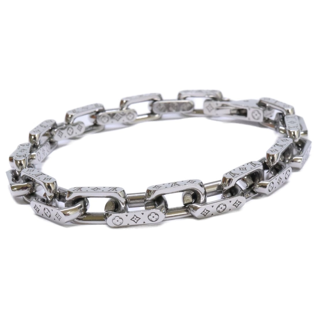 LOUIS VUITTON Louis Vuitton 25th Anniversary Model M0416L Mini Monogram Chain Bracelet L Silver: --- Catalog ---Category: SizeLength: 22cm / 8.66''Category: DesignType: Charm braceletColor: SilverGender: MenMaterial: Stainless steelCategory: GeneralBrand: Louis Vuitton--- Item List ---Section: Co