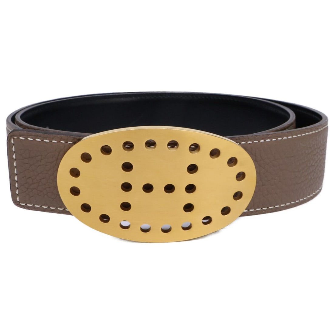 HERMES Evelyne ?O stamp Reversible Belt 85 Taupe Black Men's: --- Catalog ---Category: SizeLength: 80cm - 87.5cm / 31.49'' - 34.44''Category: DesignType: Standard beltColor: BlackGender: MenMaterial (Strap): Leather Category: GeneralBrand: Hermes--- Item List --