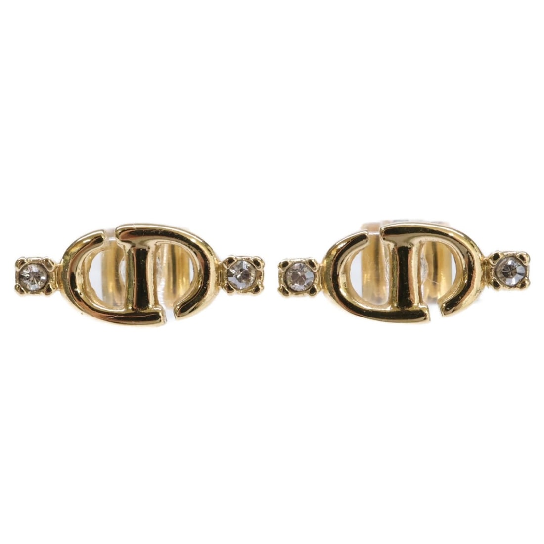 Christian Dior CD Logo Rhinestone Stud Earrings, Gold Color, Women's (1 of 7)
