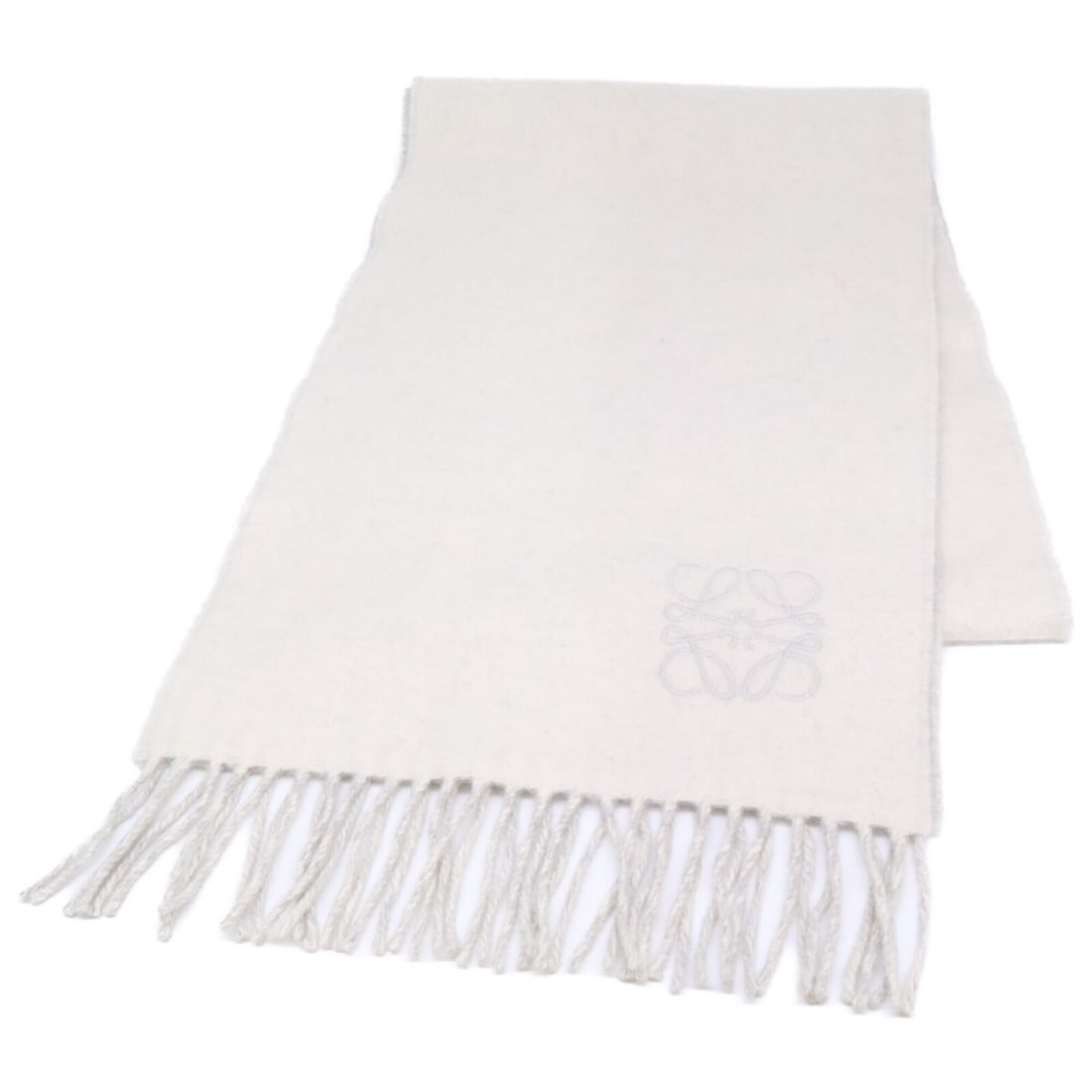 LOEWE Anagram Wool Cashmere Reversible Fringe Stole Scarf (Ivory/Gray) for Women: --- Catalog ---Category: SizeSize (LxW): 1.92m x 28.5cm / 75.59'' x 11.22''Category: DesignType: StoleColor: Gray, IvoryGender: WomenMaterial: Wool Category: GeneralBrand: Loewe--- Item List ---Sectio