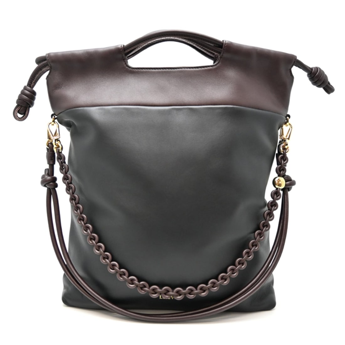 Loewe Flamenco Purse Women's Tote Bag Leather Dark Brown Black: --- Catalog ---Category: SizeSize (HxWxD): 36cm x 33cm x 9cm / 14.17'' x 12.99'' x 3.54''Category: DesignType: Tote bagColor: Black, Dark brownGender: WomenMaterial: Leather Category: GeneralBrand: Lo