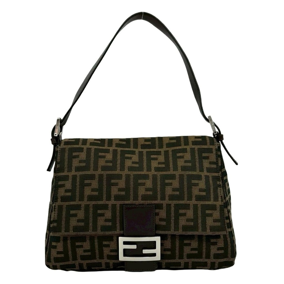 FENDI Mamma Bucket Zucca FF Logo Pattern Canvas Leather Semi-Shoulder Bag Handbag Brown 27981: --- Catalog ---Category: SizeSize (HxWxD): 20cm x 28cm x 12cm / 7.87'' x 11.02'' x 4.72''Category: DesignType: Handbag, Shoulder bagColor: Black, Brown, KhakiGender: WomenMaterial: Canvas , Leather Ca