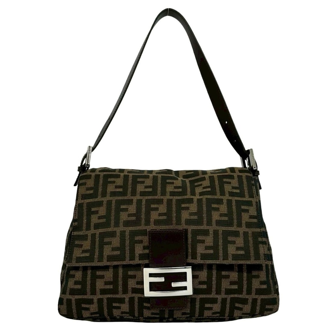 FENDI Mamma Bucket Zucca FF Logo Pattern Canvas Leather Semi Shoulder Bag Handbag Brown 20463: --- Catalog ---Category: SizeSize (HxWxD): 21cm x 29cm x 11.5cm / 8.26'' x 11.41'' x 4.52''Category: DesignType: Handbag, Shoulder bagColor: Black, Brown, KhakiGender: WomenMaterial: Canvas , Leather 