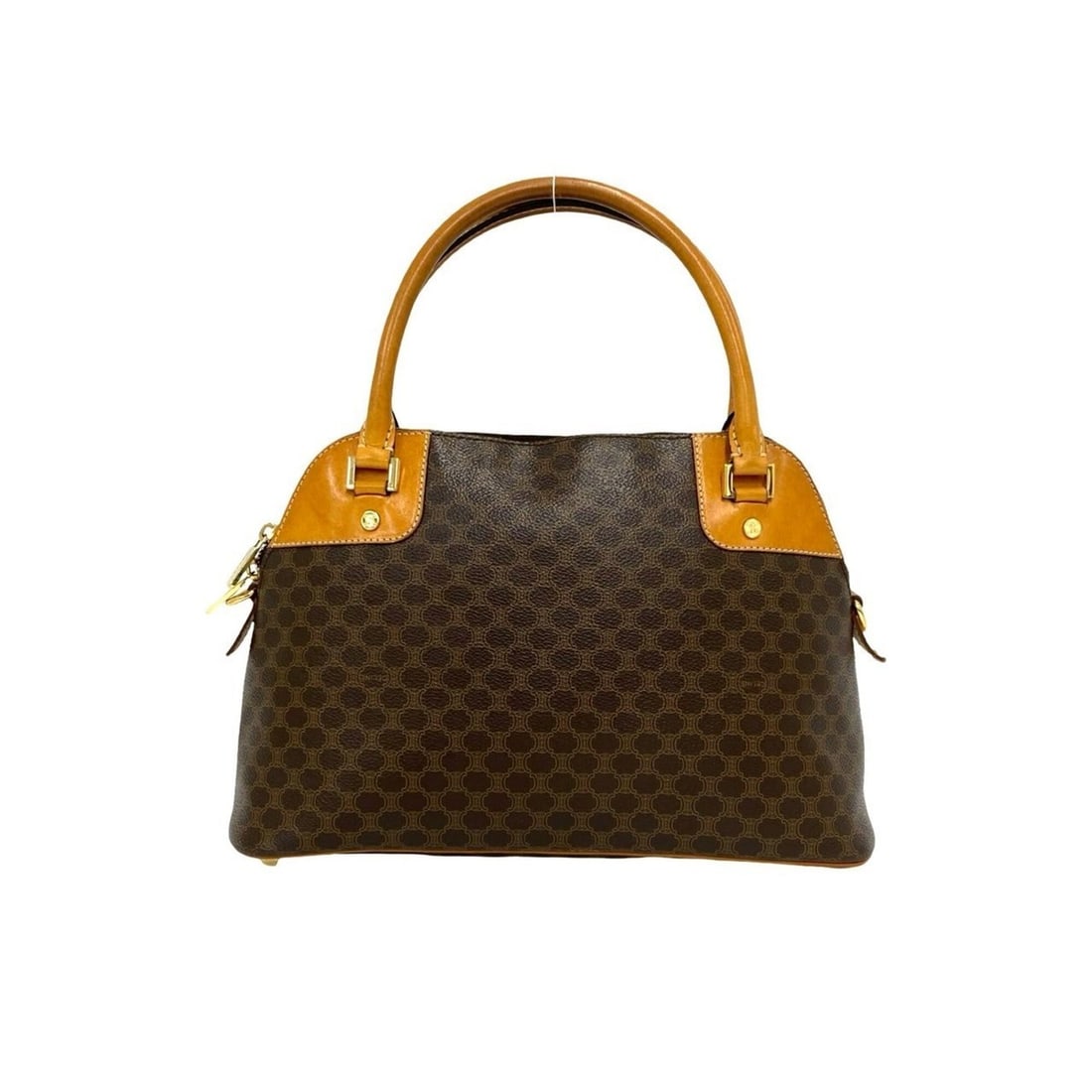 CELINE Vintage Macadam Blazon Triomphe Leather Handbag Mini Boston Bag Brown 13880 (1 of 10)