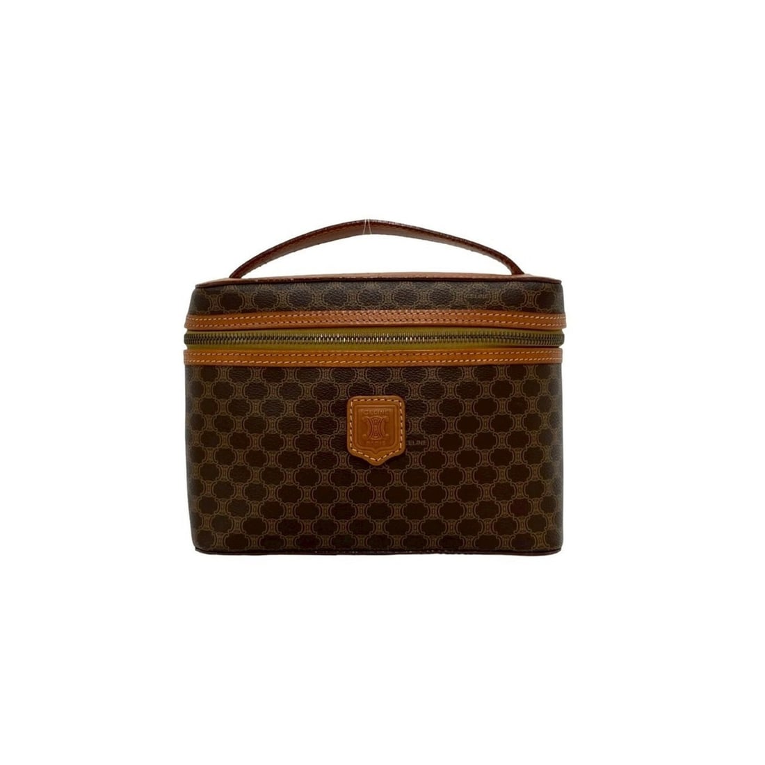 CELINE Vintage Macadam Blazon Triomphe Pattern Logo Leather Handbag Vanity Bag Brown 22693 (1 of 9)