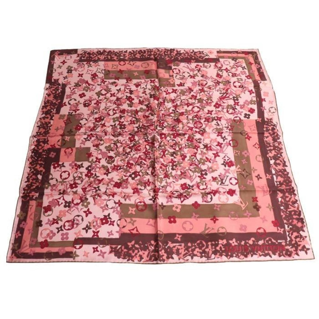 LOUIS VUITTON Louis Vuitton Logo Flower Motif Carre 70 Scarf Muffler Pink Women's (1 of 4)