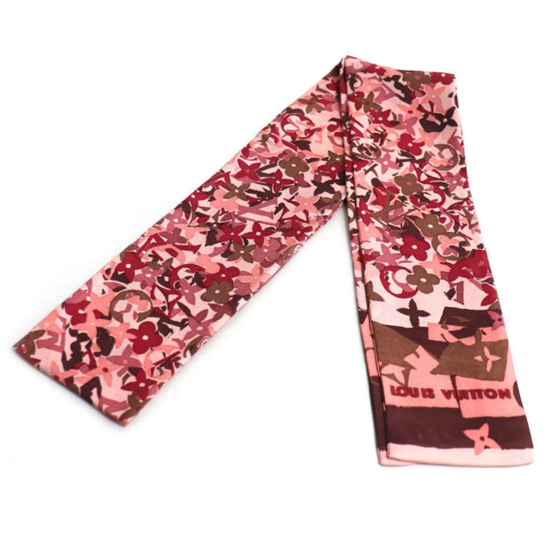 LOUIS VUITTON Louis Vuitton Bandeau Logo Flower Motif Scarf Muffler Pink Women's (1 of 4)