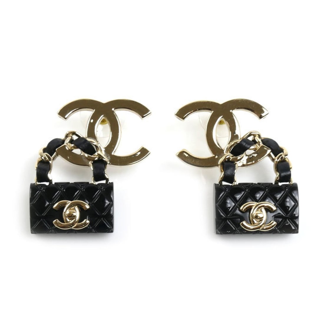 CHANEL GP Leather Coco Mark Bag Motif Earrings ABA008 16.5g Women's (1 of 5)