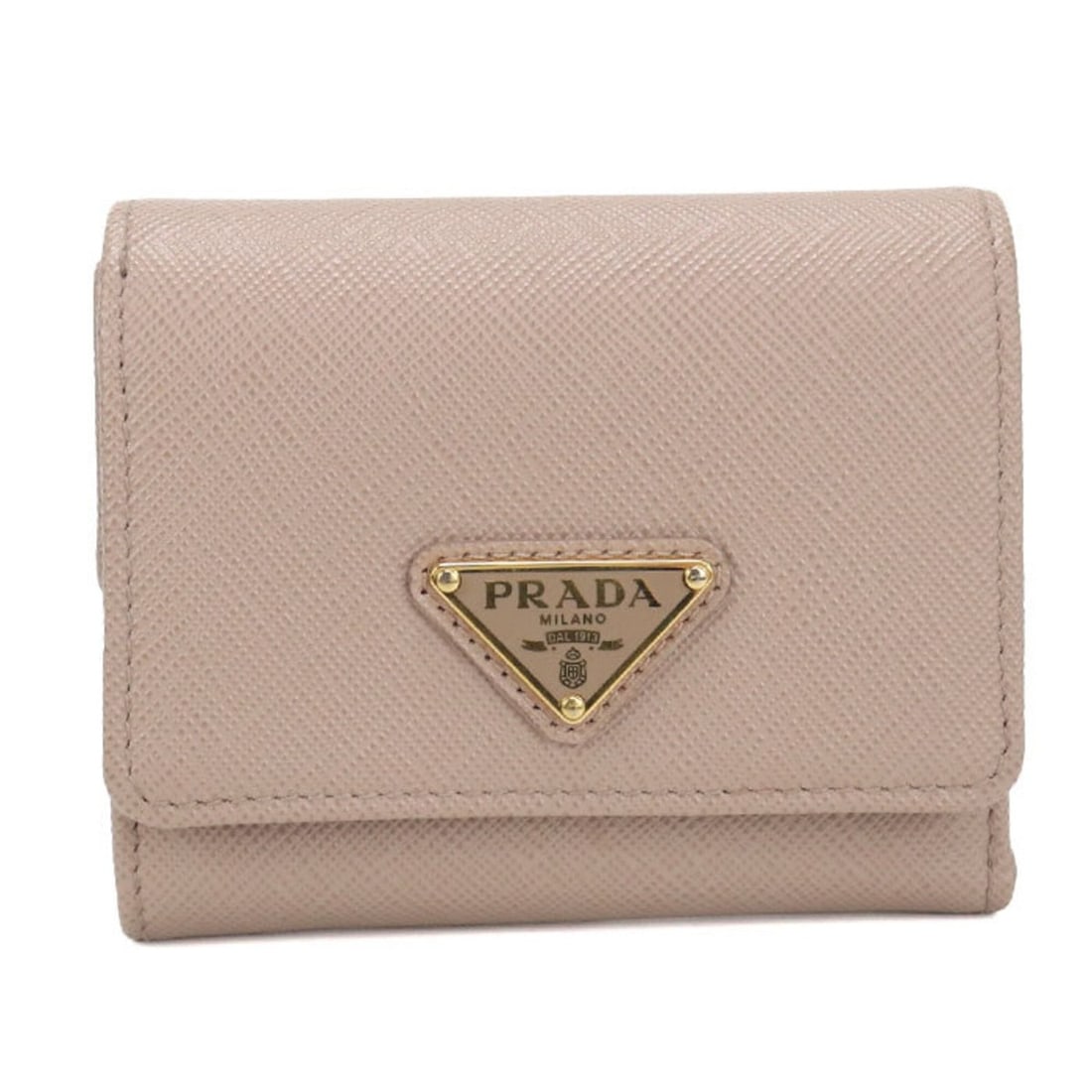 PRADA Prada Tri-fold Wallet 1MH043 Saffiano Triangle Women's Beige (1 of 7)