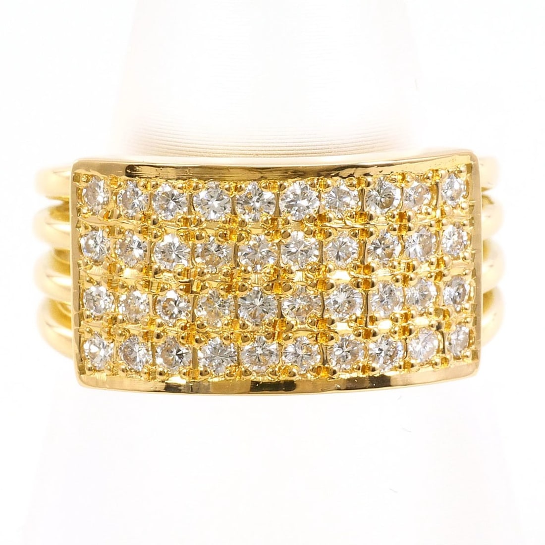 18K (18-karat) Yellow Gold Ring with 0.54ct Diamond, Total Weight 5.2g, Jewelry: --- Catalog ---Category: SizeWidth: 9mm / 0.35''Weight: 5.2g / 0.18oz.JP Size: 9US Size: 5Category: DesignType: Band ringColor: Yellow goldMetal: GoldStone: DiamondGender: WomenMaterial: Yellow gold (